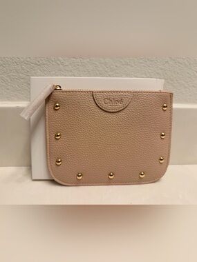 Chloé Perfume Clutch Nude Beige Makeup Bag Gold Stud Travel Pouch w/ Box